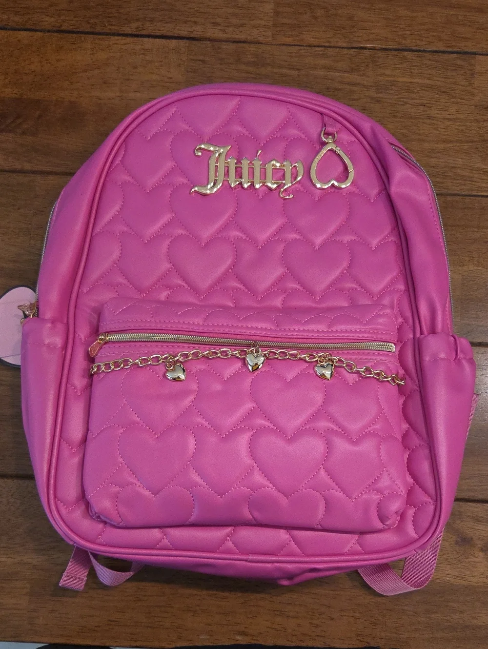 Juicy Couture Hot Pink Quilted Heart Kids Backpack with Gold Accents
